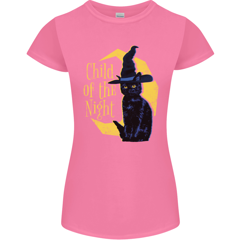 Child of the Night Halloween Black Cat Witch Womens Petite Cut T-Shirt Azalea