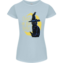 Child of the Night Halloween Black Cat Witch Womens Petite Cut T-Shirt Light Blue