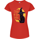 Child of the Night Halloween Black Cat Witch Womens Petite Cut T-Shirt Red