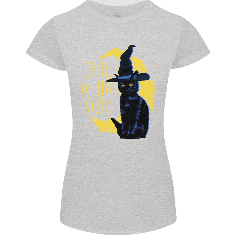 Child of the Night Halloween Black Cat Witch Womens Petite Cut T-Shirt Sports Grey