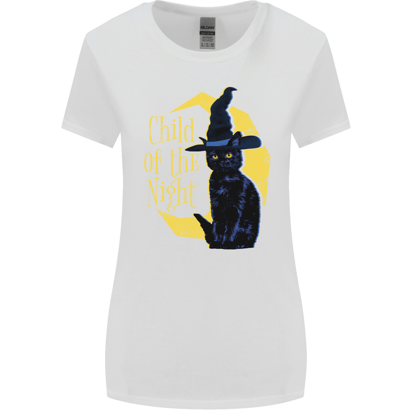 Child of the Night Halloween Black Cat Witch Womens Wider Cut T-Shirt White