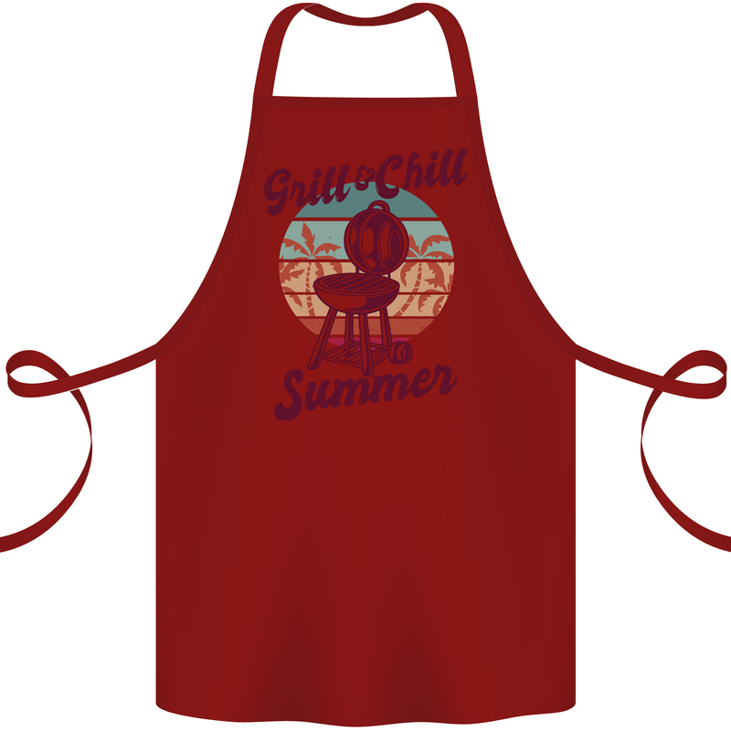 Chill & Grill Funny Summer BBQ Braai Cotton Apron 100% Organic Maroon