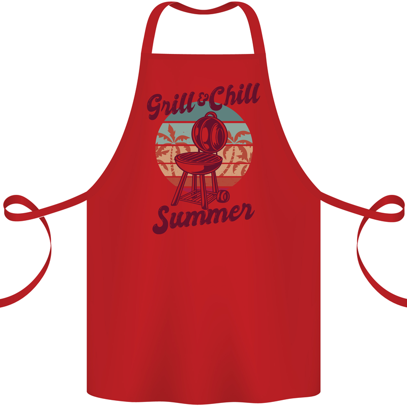 Chill & Grill Funny Summer BBQ Braai Cotton Apron 100% Organic Red