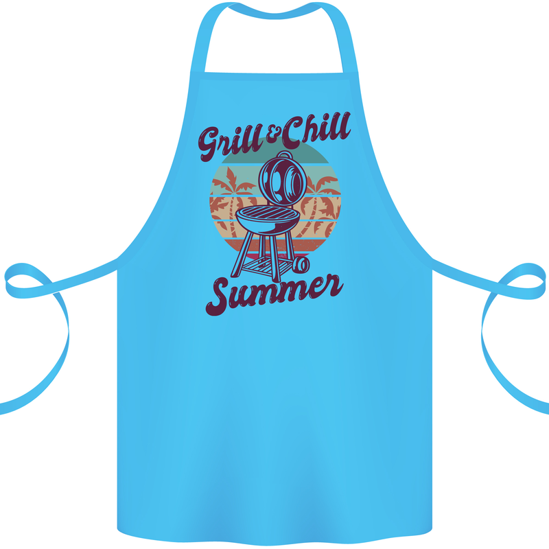 Chill & Grill Funny Summer BBQ Braai Cotton Apron 100% Organic Turquoise