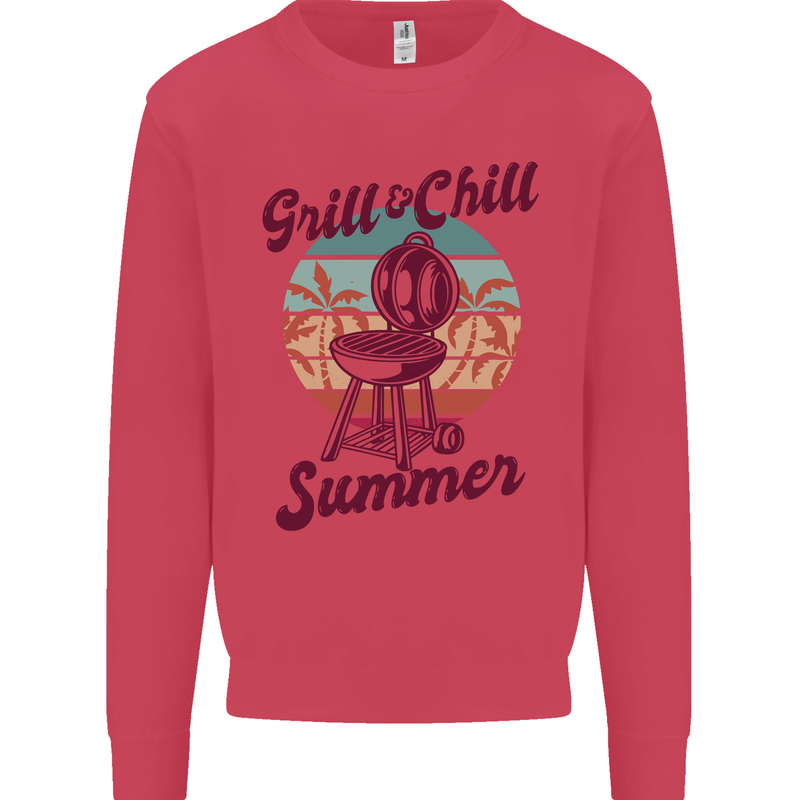 Chill & Grill Funny Summer BBQ Braai Kids Sweatshirt Jumper Heliconia