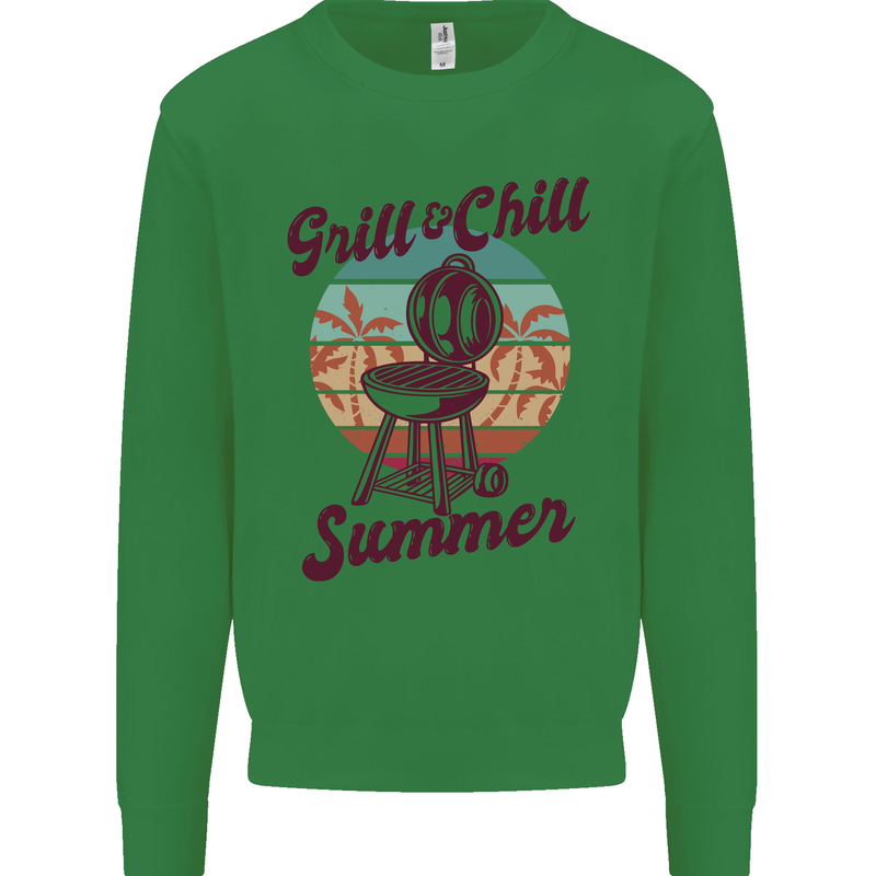 Chill & Grill Funny Summer BBQ Braai Kids Sweatshirt Jumper Irish Green