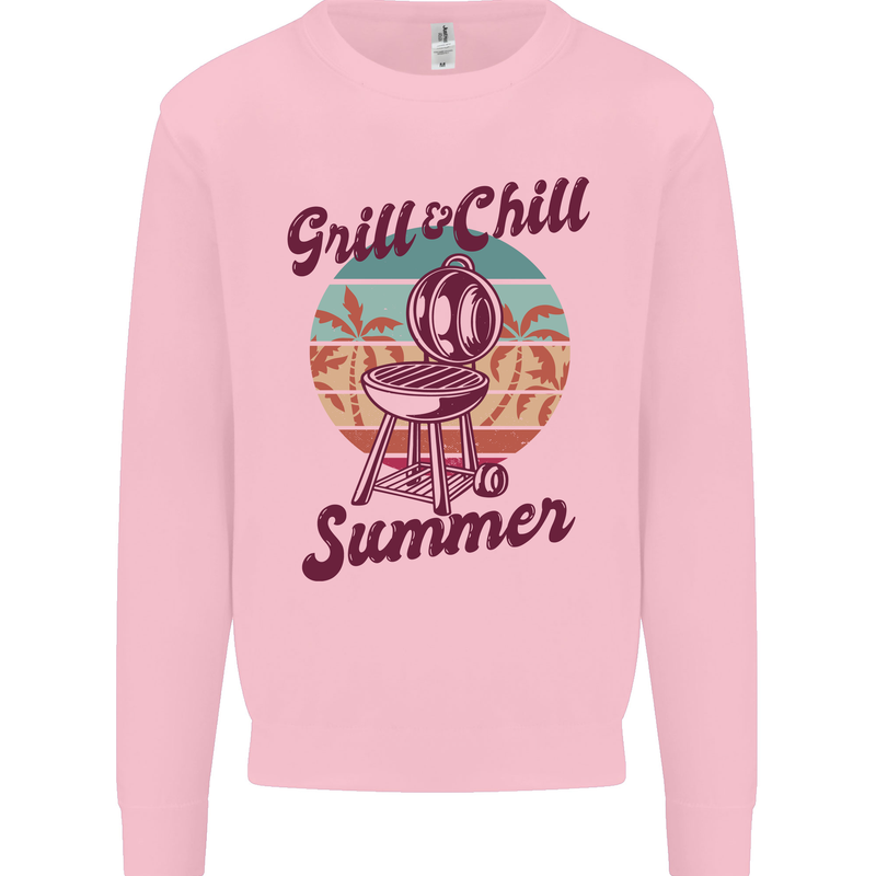 Chill & Grill Funny Summer BBQ Braai Kids Sweatshirt Jumper Light Pink