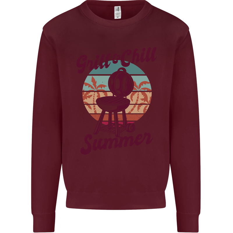 Chill & Grill Funny Summer BBQ Braai Kids Sweatshirt Jumper Maroon