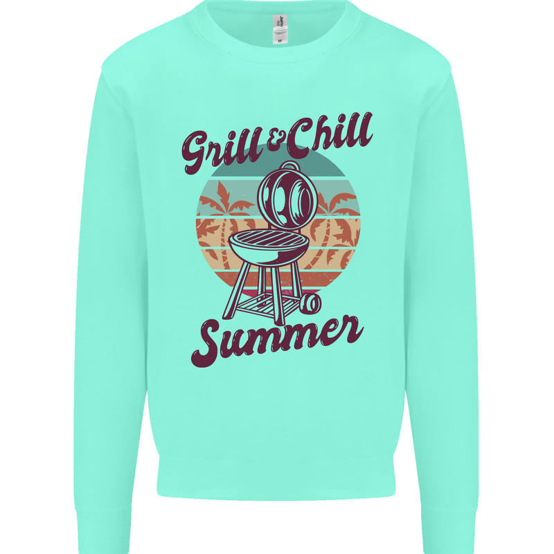 Chill & Grill Funny Summer BBQ Braai Kids Sweatshirt Jumper Peppermint