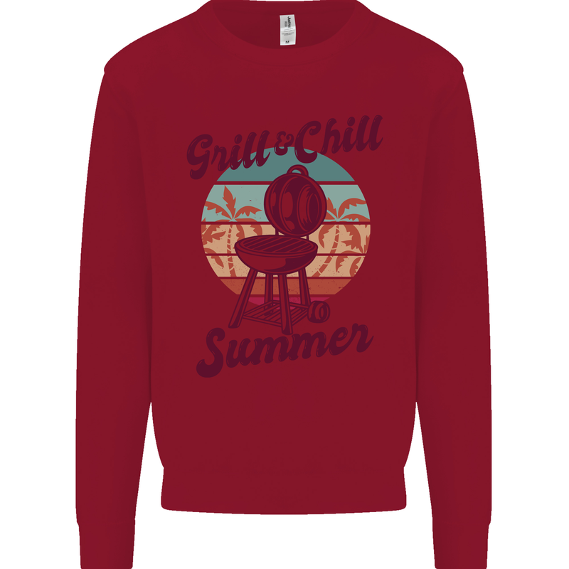Chill & Grill Funny Summer BBQ Braai Kids Sweatshirt Jumper Red