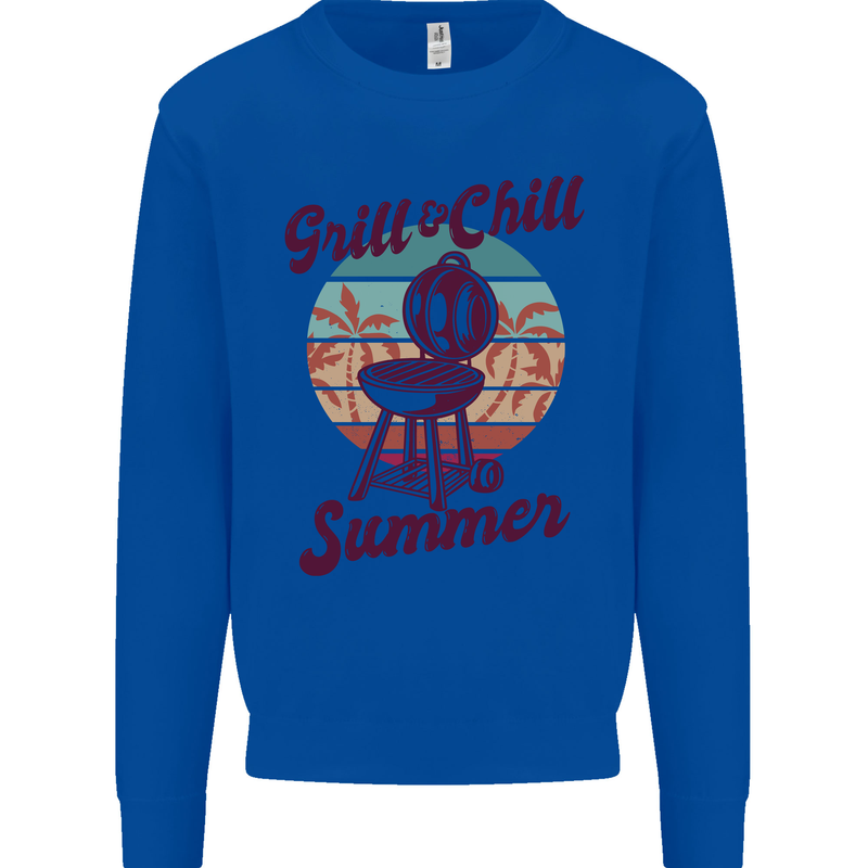 Chill & Grill Funny Summer BBQ Braai Kids Sweatshirt Jumper Royal Blue