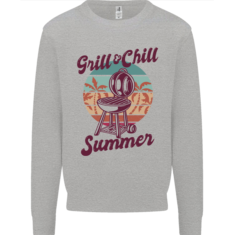 Chill & Grill Funny Summer BBQ Braai Kids Sweatshirt Jumper Sports Grey