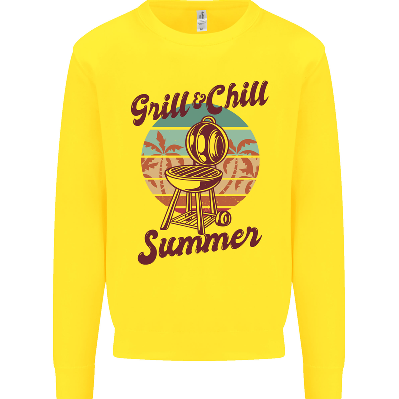 Chill & Grill Funny Summer BBQ Braai Kids Sweatshirt Jumper Yellow