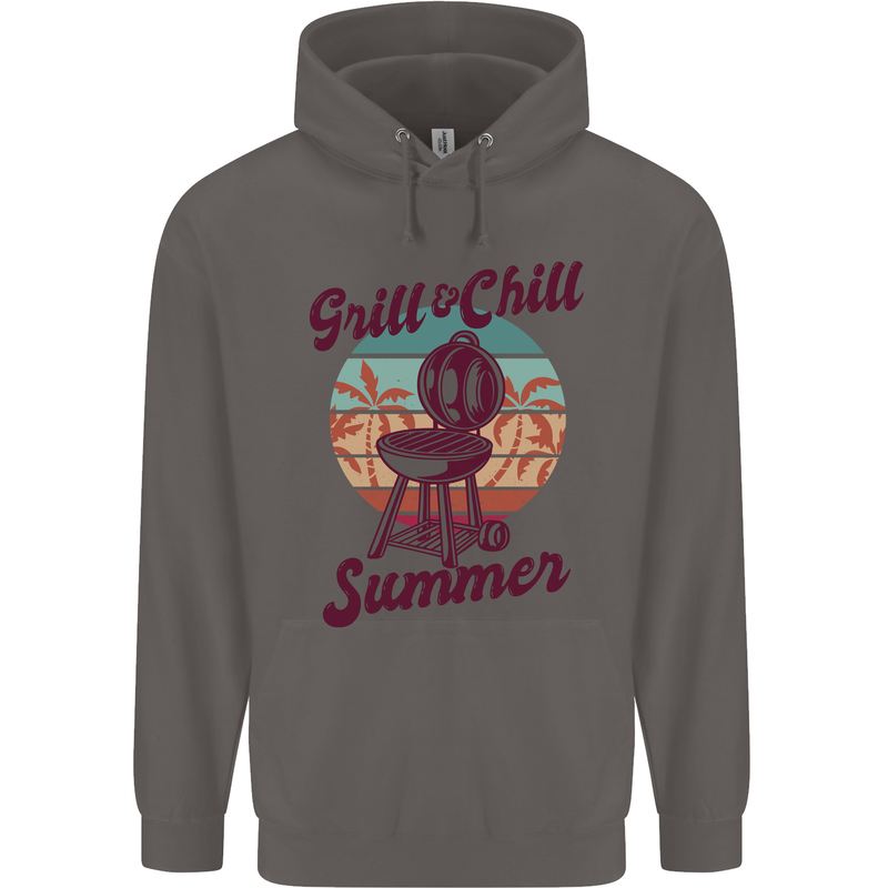 Chill & Grill Funny Summer BBQ Braai Mens 80% Cotton Hoodie Charcoal