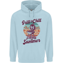 Chill & Grill Funny Summer BBQ Braai Mens 80% Cotton Hoodie Light Blue