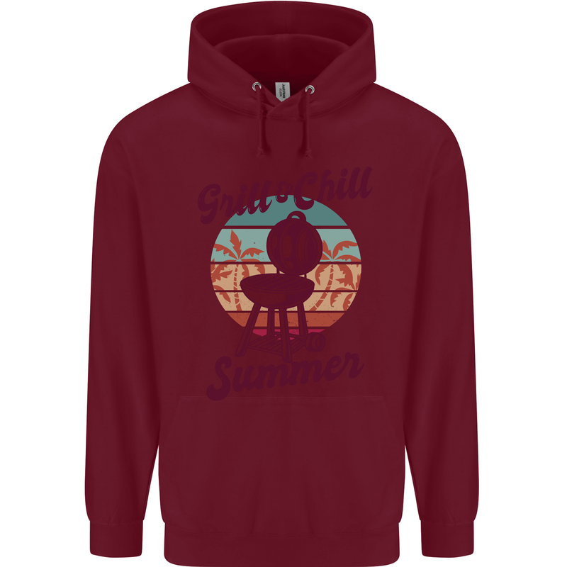 Chill & Grill Funny Summer BBQ Braai Mens 80% Cotton Hoodie Maroon