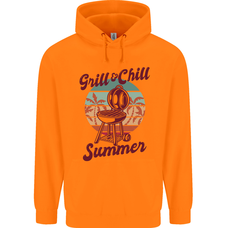 Chill & Grill Funny Summer BBQ Braai Mens 80% Cotton Hoodie Orange