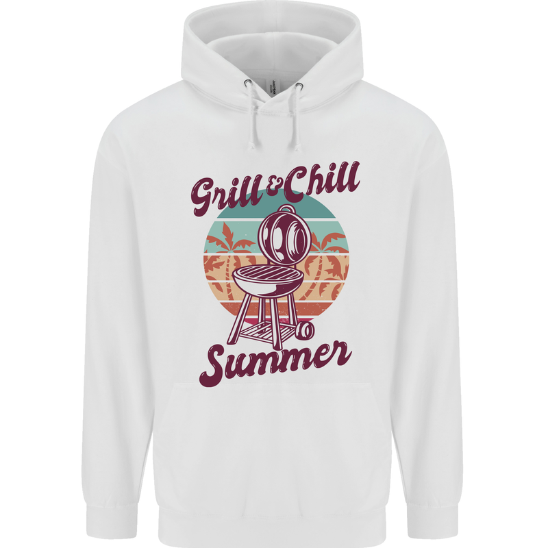 Chill & Grill Funny Summer BBQ Braai Mens 80% Cotton Hoodie White