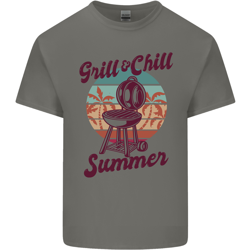Chill & Grill Funny Summer BBQ Braai Mens Cotton T-Shirt Tee Top Charcoal