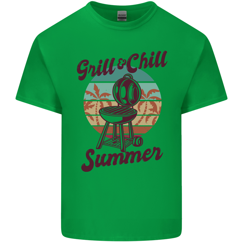 Chill & Grill Funny Summer BBQ Braai Mens Cotton T-Shirt Tee Top Irish Green