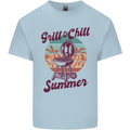Chill & Grill Funny Summer BBQ Braai Mens Cotton T-Shirt Tee Top Light Blue