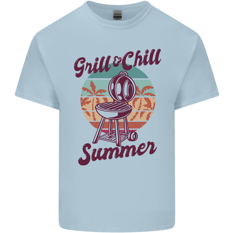 Chill & Grill Funny Summer BBQ Braai Mens Cotton T-Shirt Tee Top Light Blue
