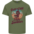 Chill & Grill Funny Summer BBQ Braai Mens Cotton T-Shirt Tee Top Military Green