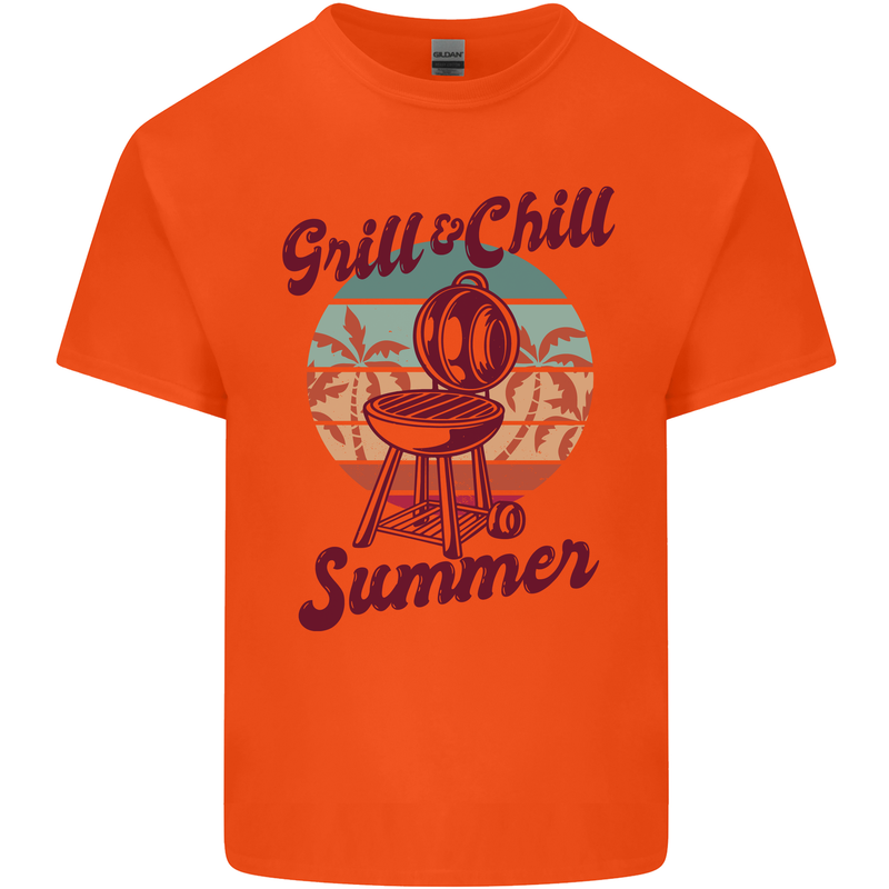 Chill & Grill Funny Summer BBQ Braai Mens Cotton T-Shirt Tee Top Orange