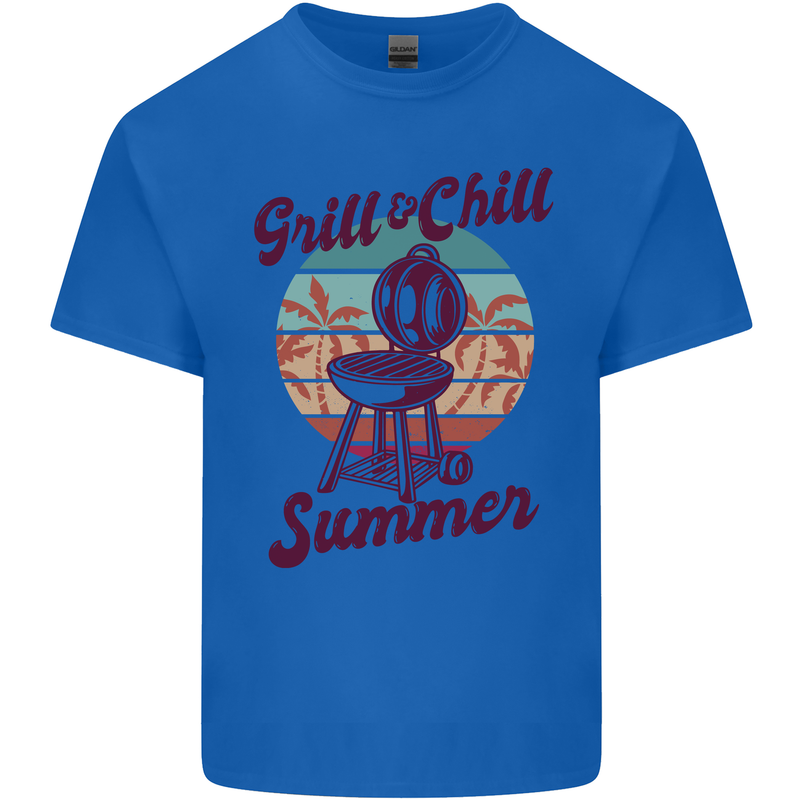 Chill & Grill Funny Summer BBQ Braai Mens Cotton T-Shirt Tee Top Royal Blue
