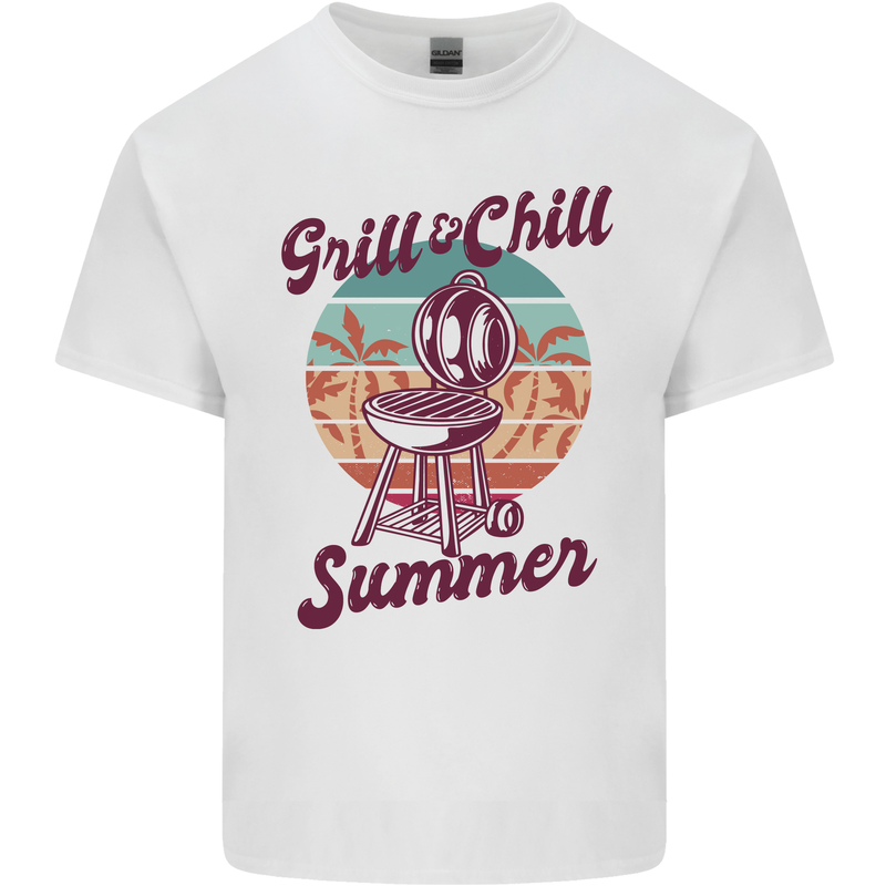 Chill & Grill Funny Summer BBQ Braai Mens Cotton T-Shirt Tee Top White