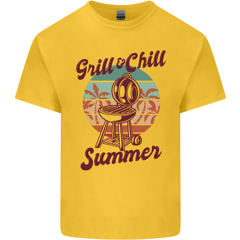Chill & Grill Funny Summer BBQ Braai Mens Cotton T-Shirt Tee Top Yellow