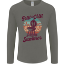 Chill & Grill Funny Summer BBQ Braai Mens Long Sleeve T-Shirt Charcoal