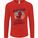 Chill & Grill Funny Summer BBQ Braai Mens Long Sleeve T-Shirt Red
