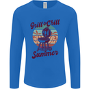 Chill & Grill Funny Summer BBQ Braai Mens Long Sleeve T-Shirt Royal Blue