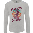 Chill & Grill Funny Summer BBQ Braai Mens Long Sleeve T-Shirt Sports Grey