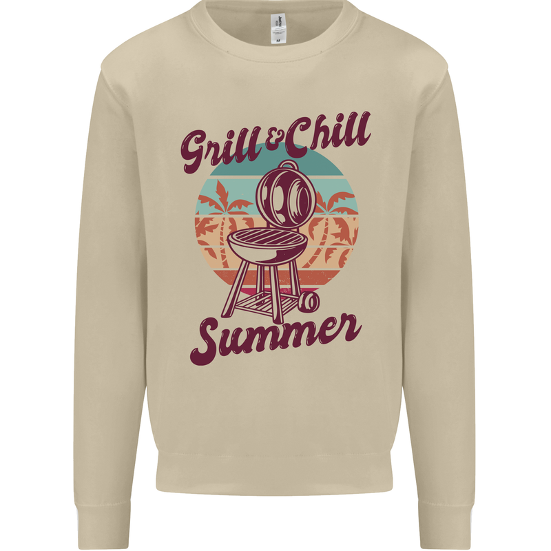 Chill & Grill Funny Summer BBQ Braai Mens Sweatshirt Jumper Sand