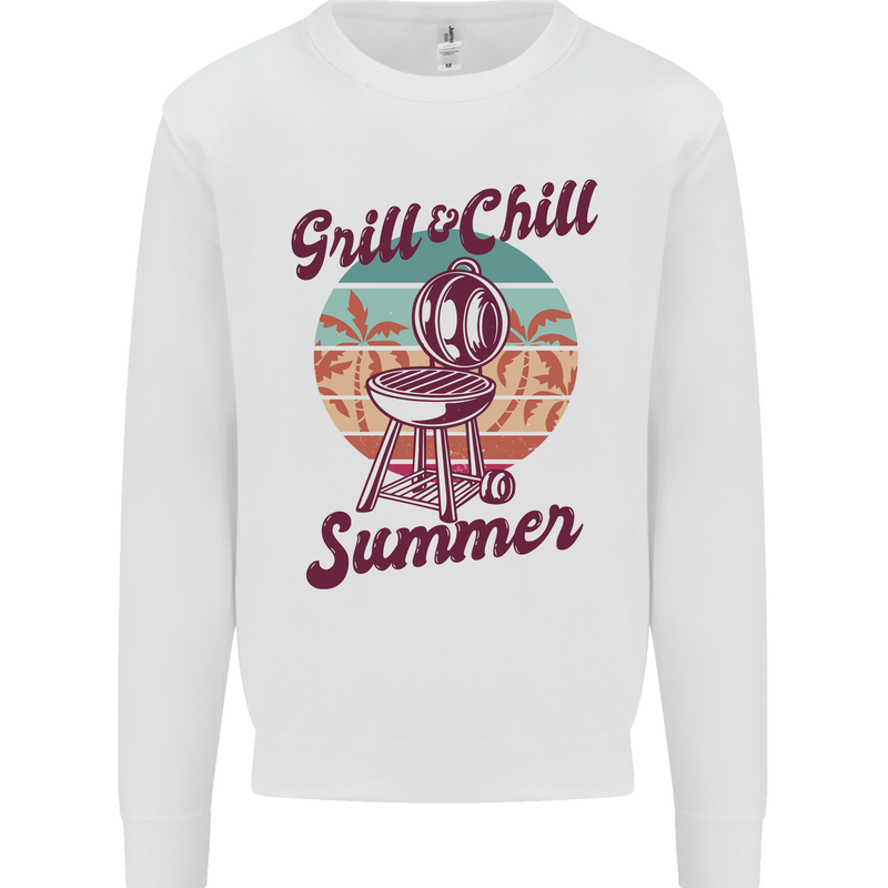 Chill & Grill Funny Summer BBQ Braai Mens Sweatshirt Jumper White