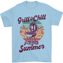Chill & Grill Funny Summer BBQ Braai Mens T-Shirt 100% Cotton Light Blue