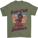 Chill & Grill Funny Summer BBQ Braai Mens T-Shirt 100% Cotton Military Green