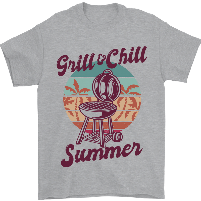 Chill & Grill Funny Summer BBQ Braai Mens T-Shirt 100% Cotton Sports Grey