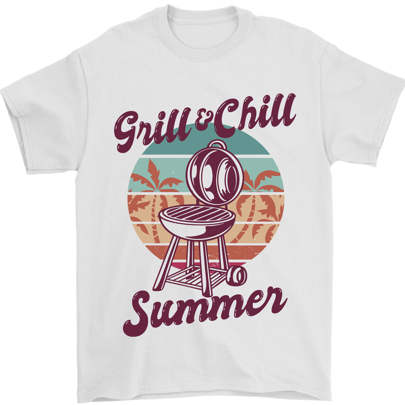 Chill & Grill Funny Summer BBQ Braai Mens T-Shirt 100% Cotton White