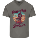 Chill & Grill Funny Summer BBQ Braai Mens V-Neck Cotton T-Shirt Charcoal