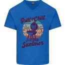 Chill & Grill Funny Summer BBQ Braai Mens V-Neck Cotton T-Shirt Royal Blue