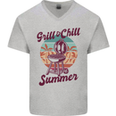 Chill & Grill Funny Summer BBQ Braai Mens V-Neck Cotton T-Shirt Sports Grey