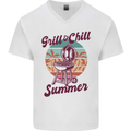 Chill & Grill Funny Summer BBQ Braai Mens V-Neck Cotton T-Shirt White