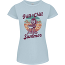 Chill & Grill Funny Summer BBQ Braai Womens Petite Cut T-Shirt Light Blue