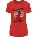 Chill & Grill Funny Summer BBQ Braai Womens Wider Cut T-Shirt Red