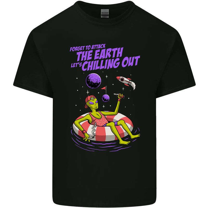 Chilled Out Alien With a Beer and Weed Funny Mens Cotton T-Shirt Tee Top Black
