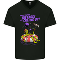 Chilled Out Alien With a Beer and Weed Funny Mens V-Neck Cotton T-Shirt Black
