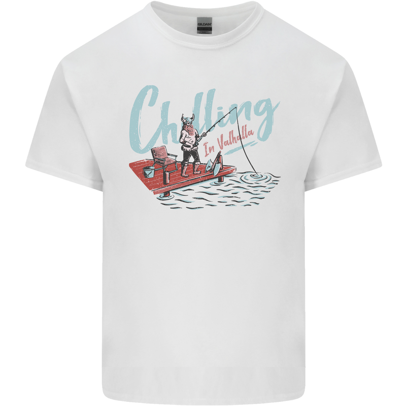 Chilling in Valhalla Funny Viking Fishing Fisherman Kids T-Shirt Childrens White